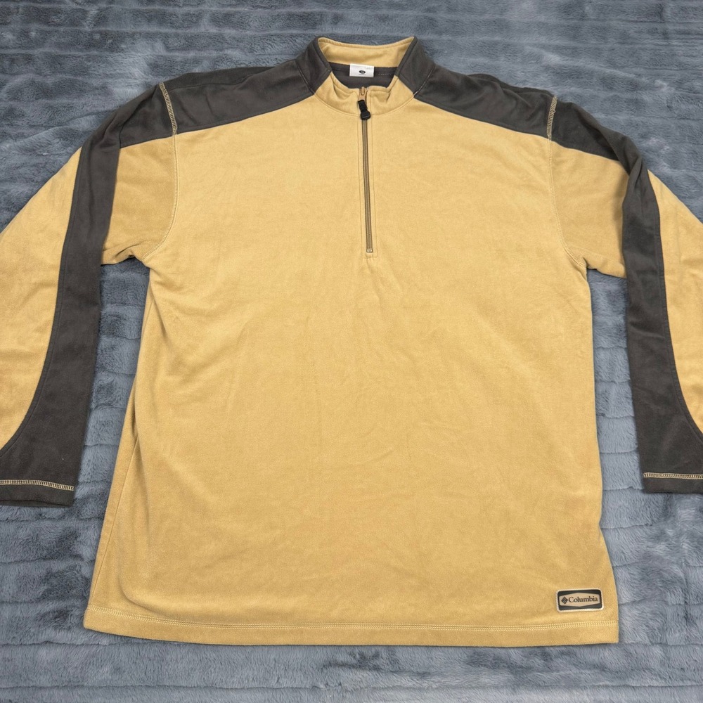 Columbia Mens XL Fleece Quarter Zip Pullover Tan Gray Colorblock 14560
